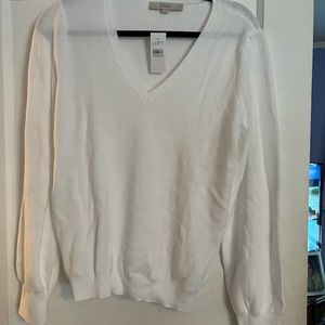 LOFT SALERibbed puff sleeve V-neck sweater color White, size Large new w/tags